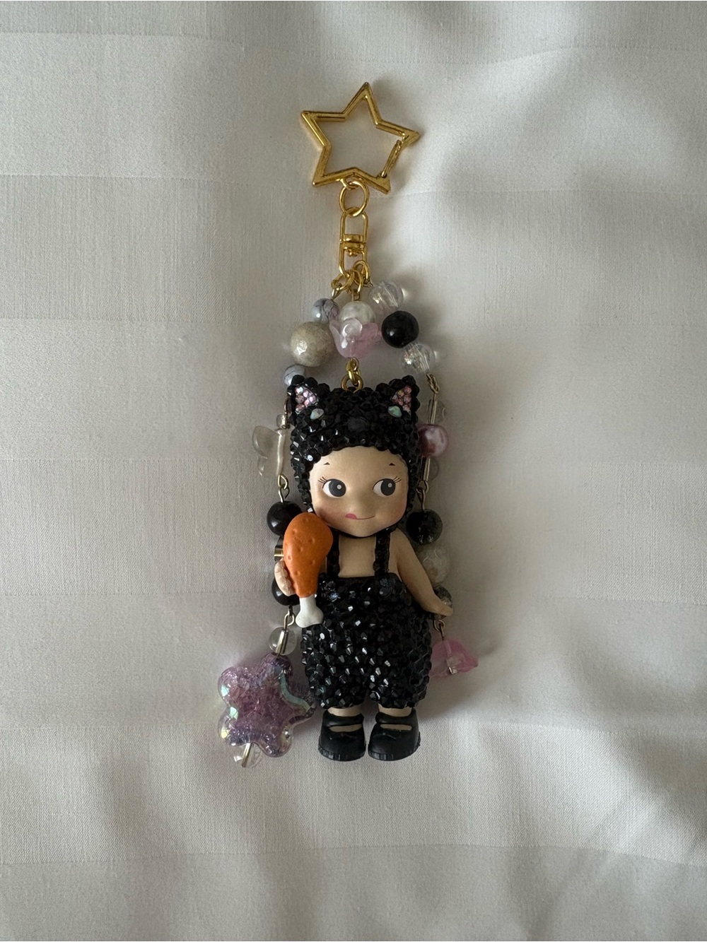 Black cat bedazzled Sonny Angel keycharm